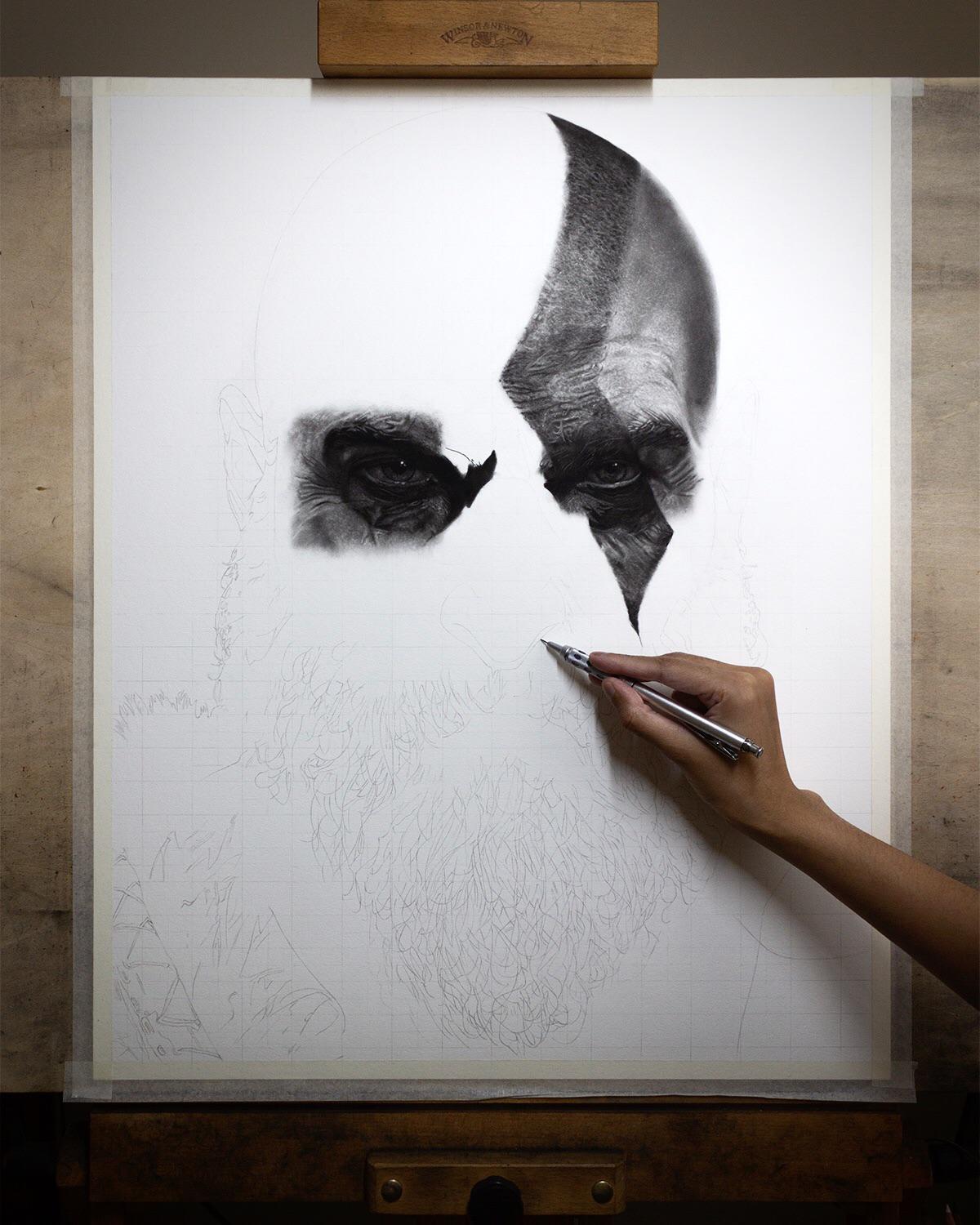 Kratos | Original Charcoal Drawing