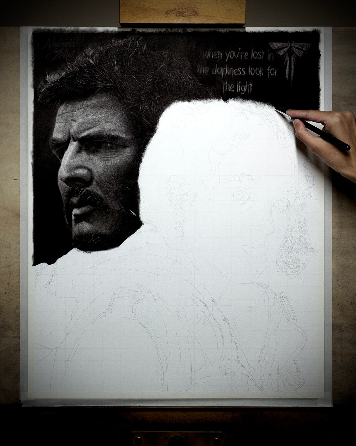 Joel & Ellie | Giclée Fine Art Print | Charcoal Drawing