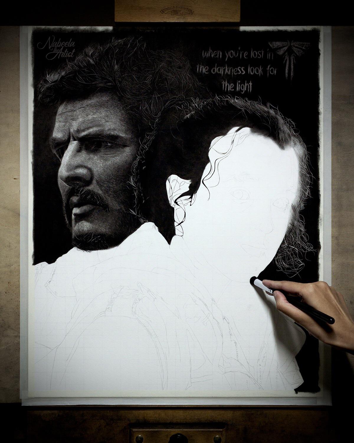 Joel & Ellie | Original Charcoal Drawing