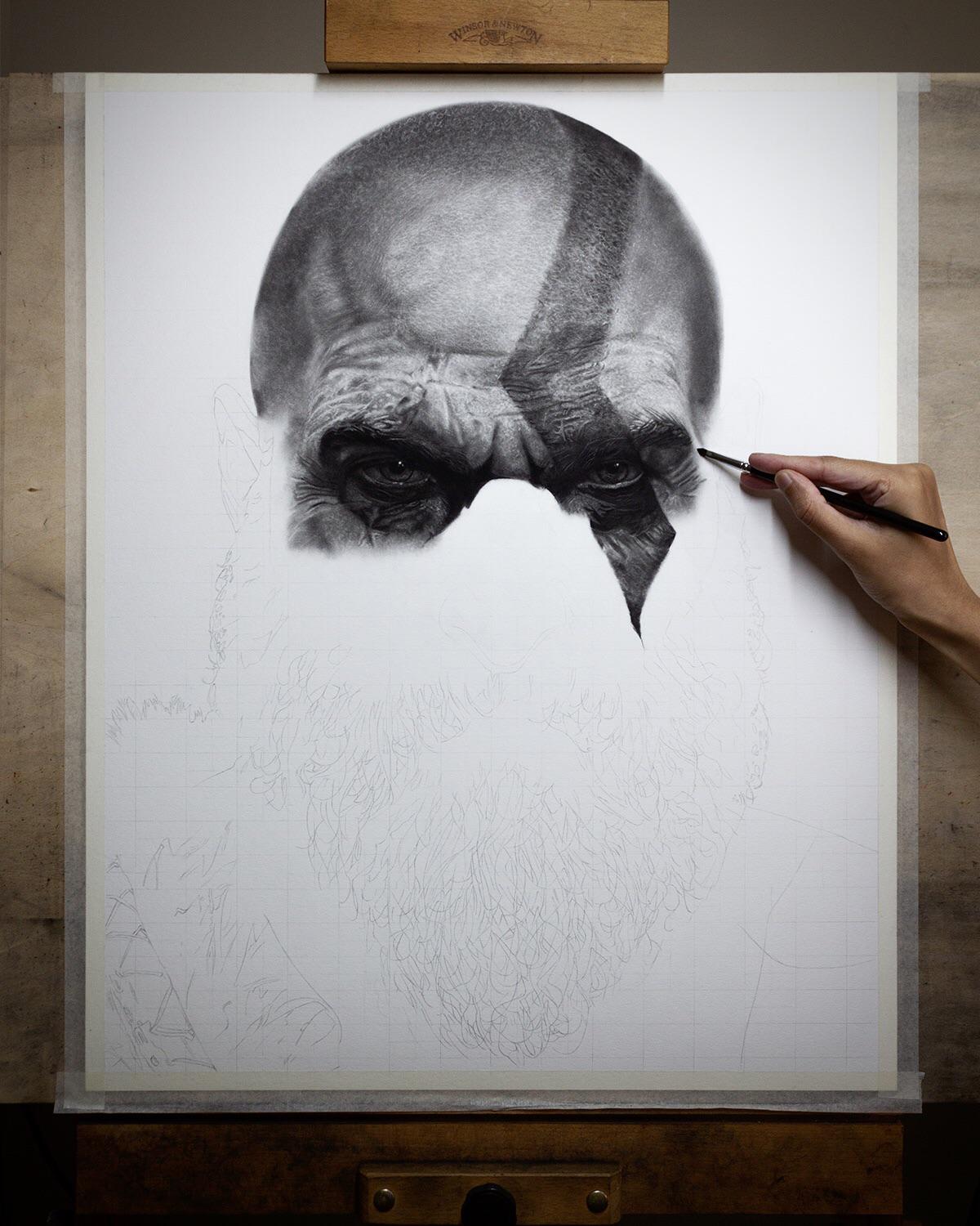 Kratos | Giclée Fine Art Print | Charcoal Drawing